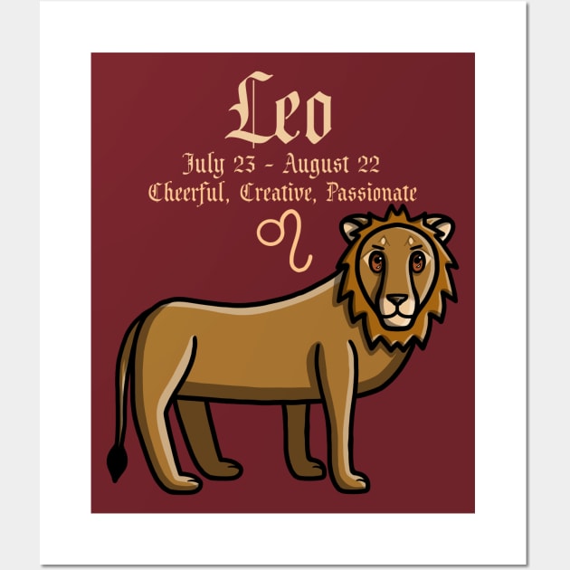 Leo Zodiac Sign Dates & Traits Wall Art by Pheona and Jozer Designs